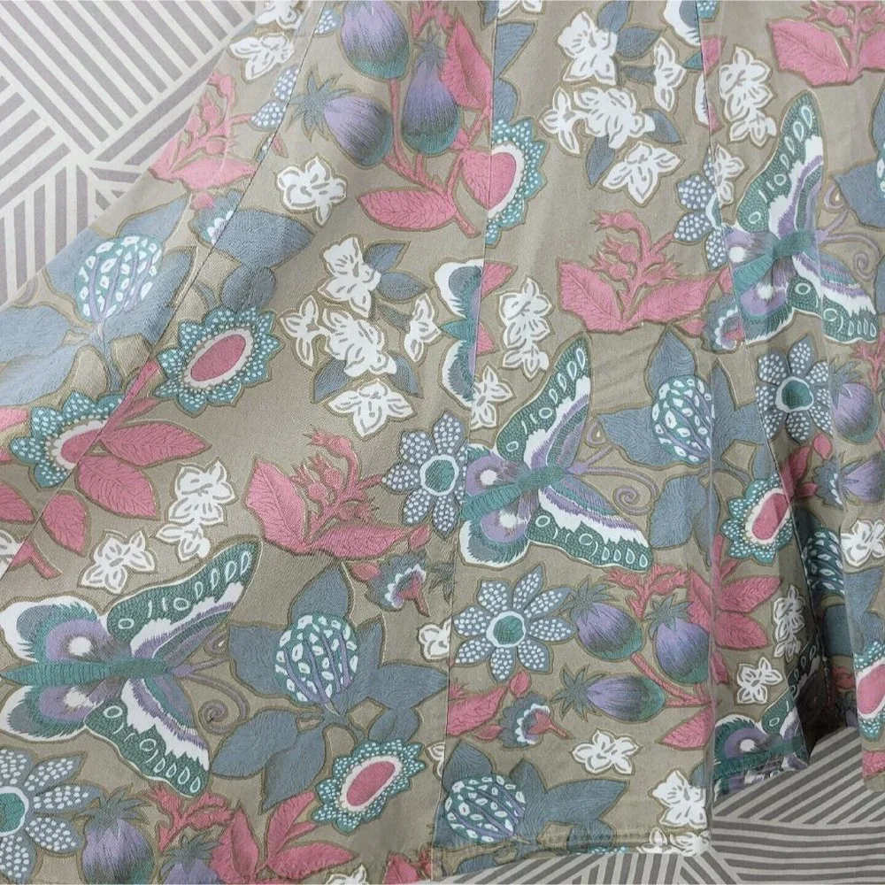 Vintage Circle Skirt Size Small long midi Floral Moth Cottagecore Elastic Waist - Picture 4 of 7